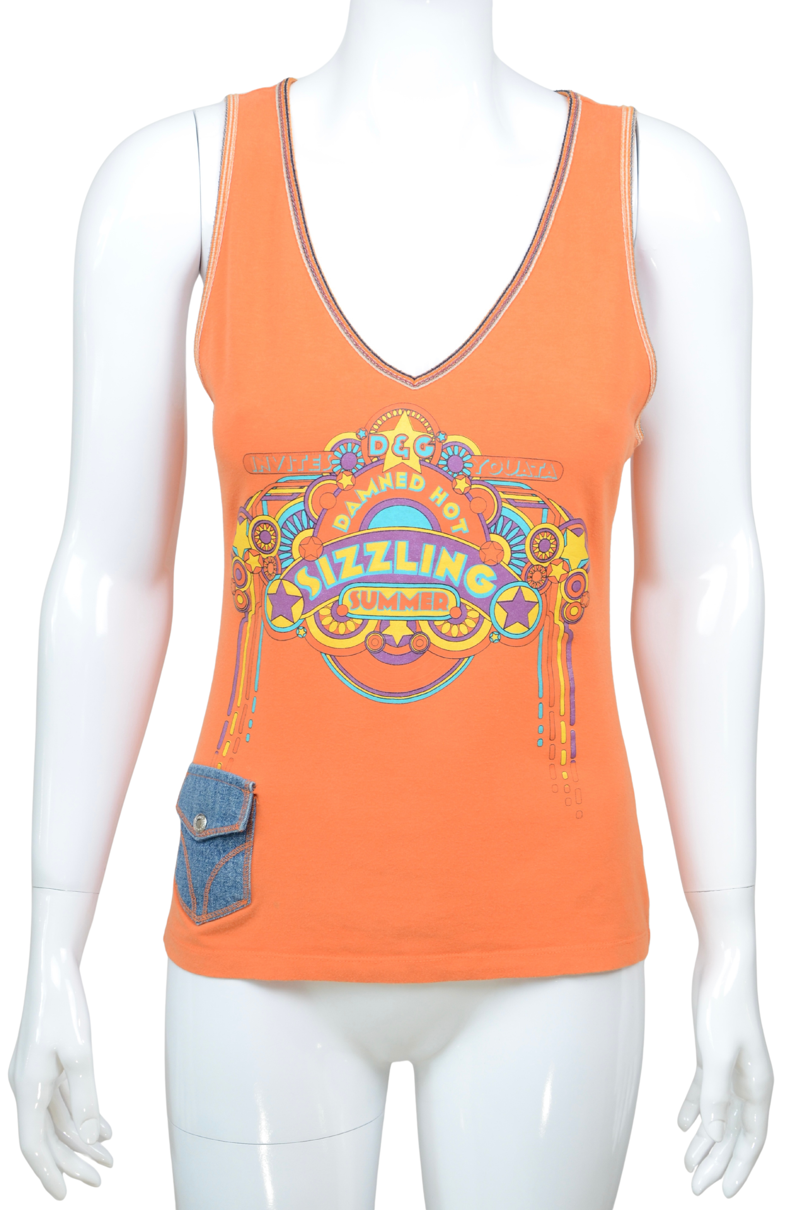 D&G Graphic Tank Top with Denim Detail