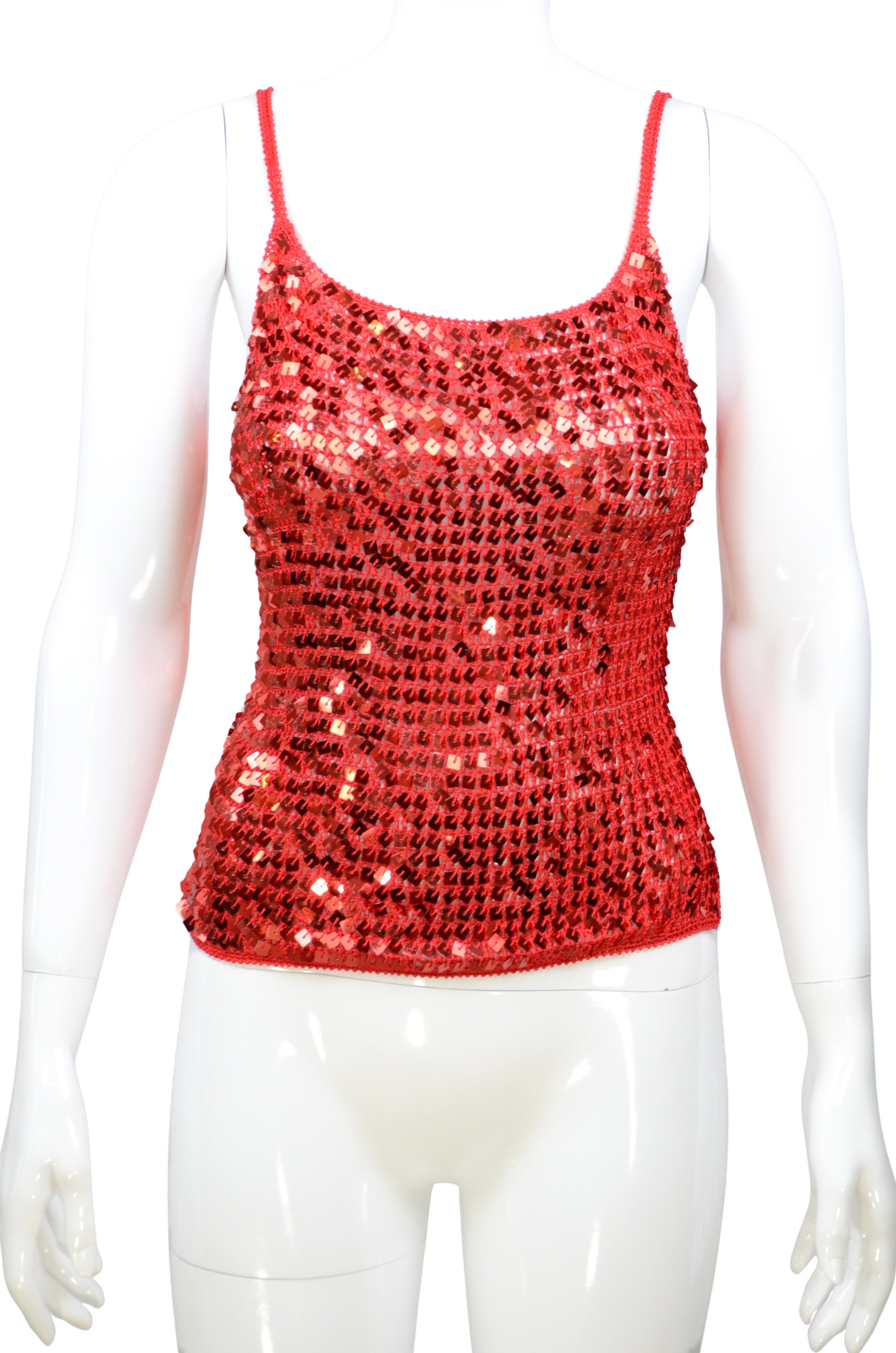 Red Sequin Y2K Knit Top