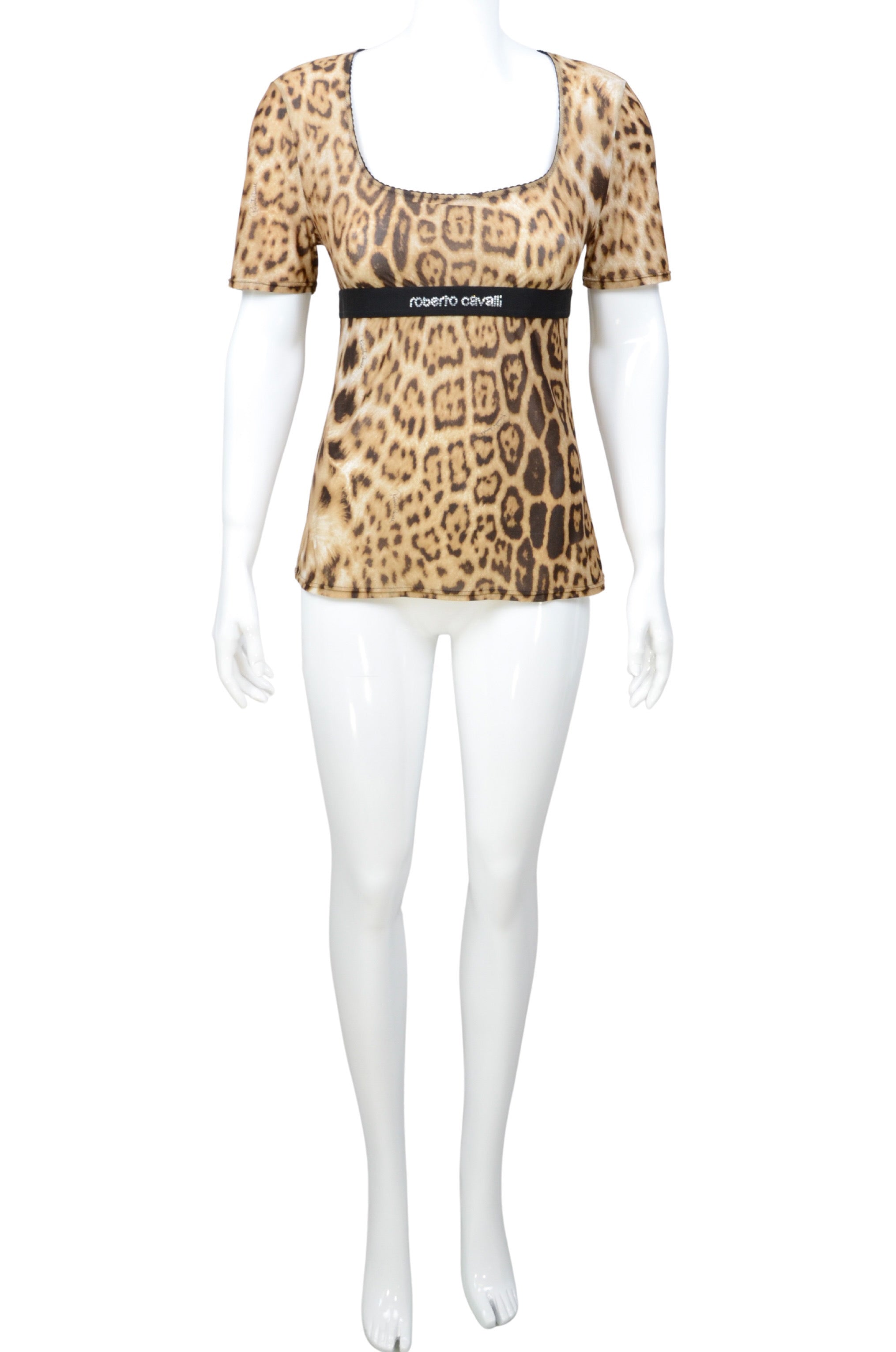 Roberto Cavalli Leopard Print Crystal Logo Top