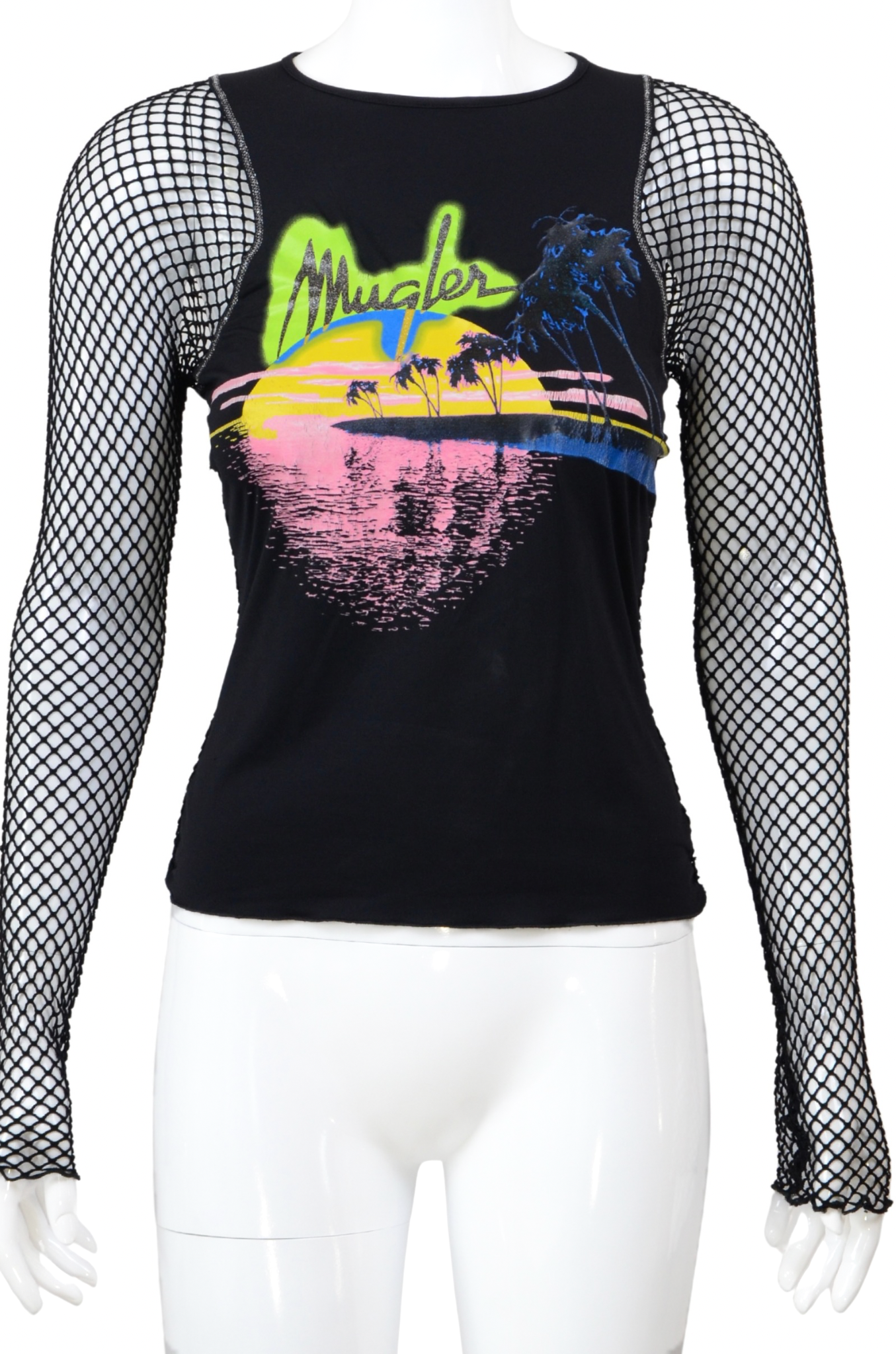 Thierry Mugler Mesh Sleeve Graphic Top