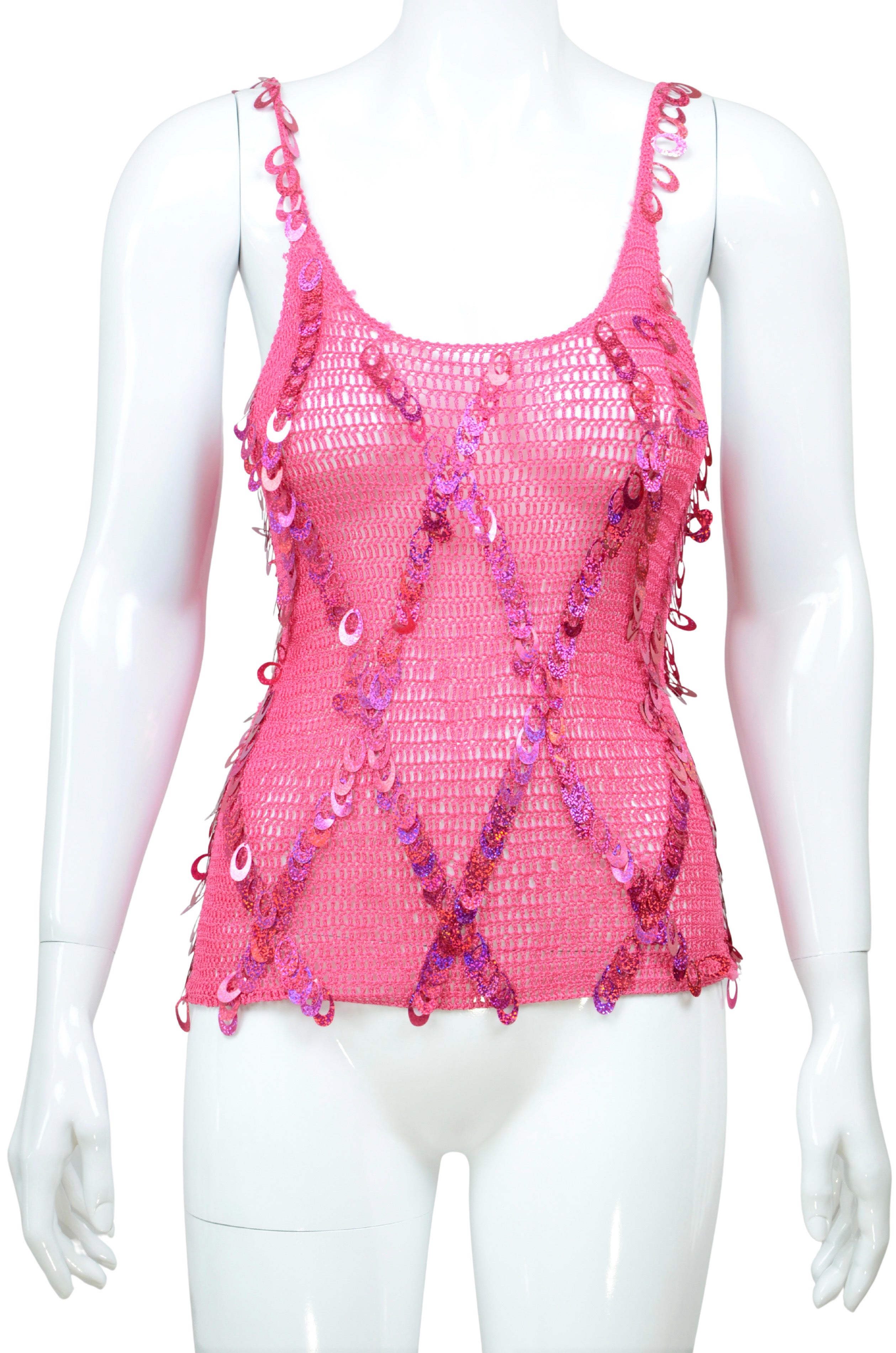 Y2K Pink Sequin Crochet Tank Top