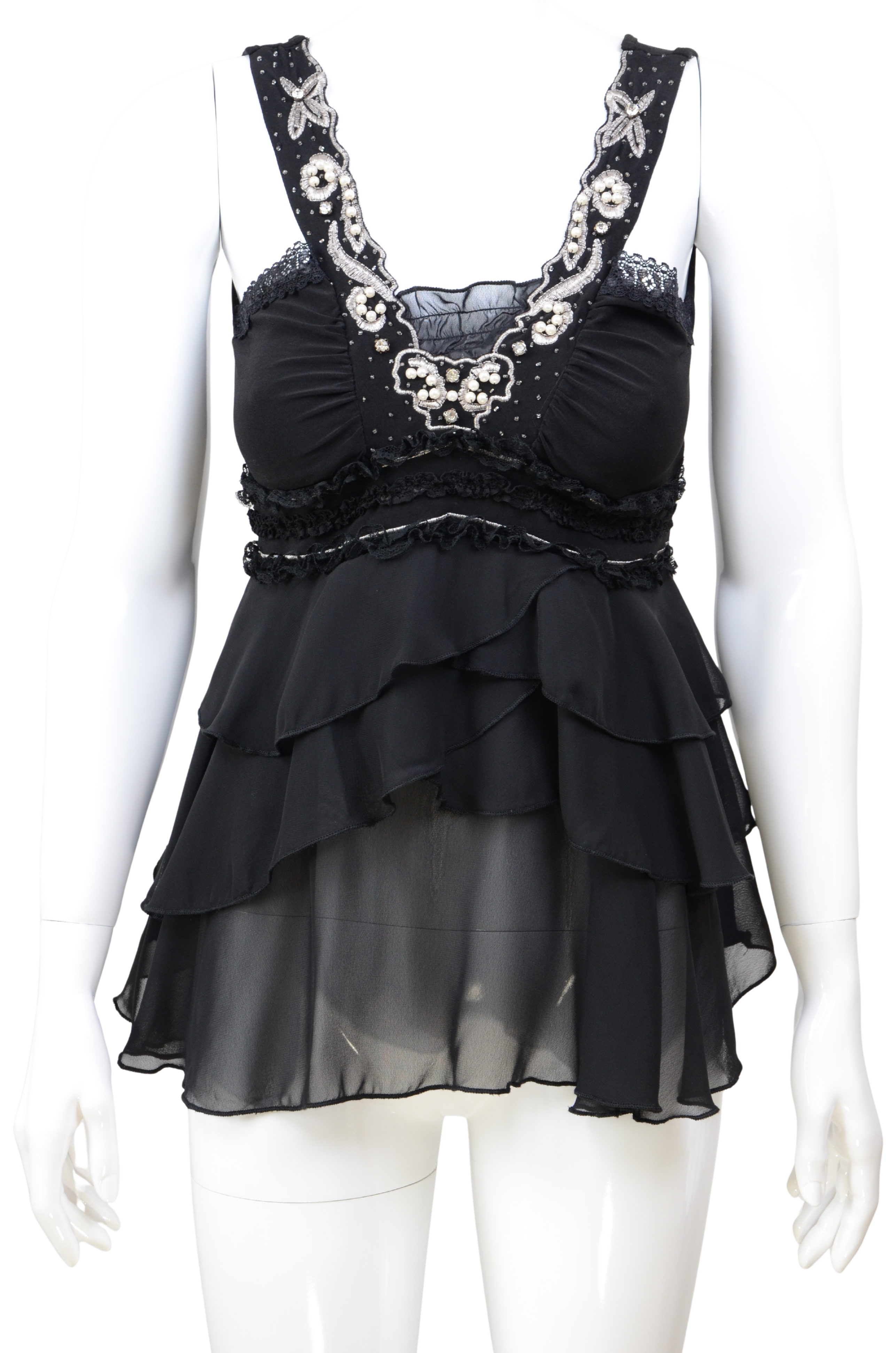 Vintage Italian Layered Chiffon & Embellished Pearl Top