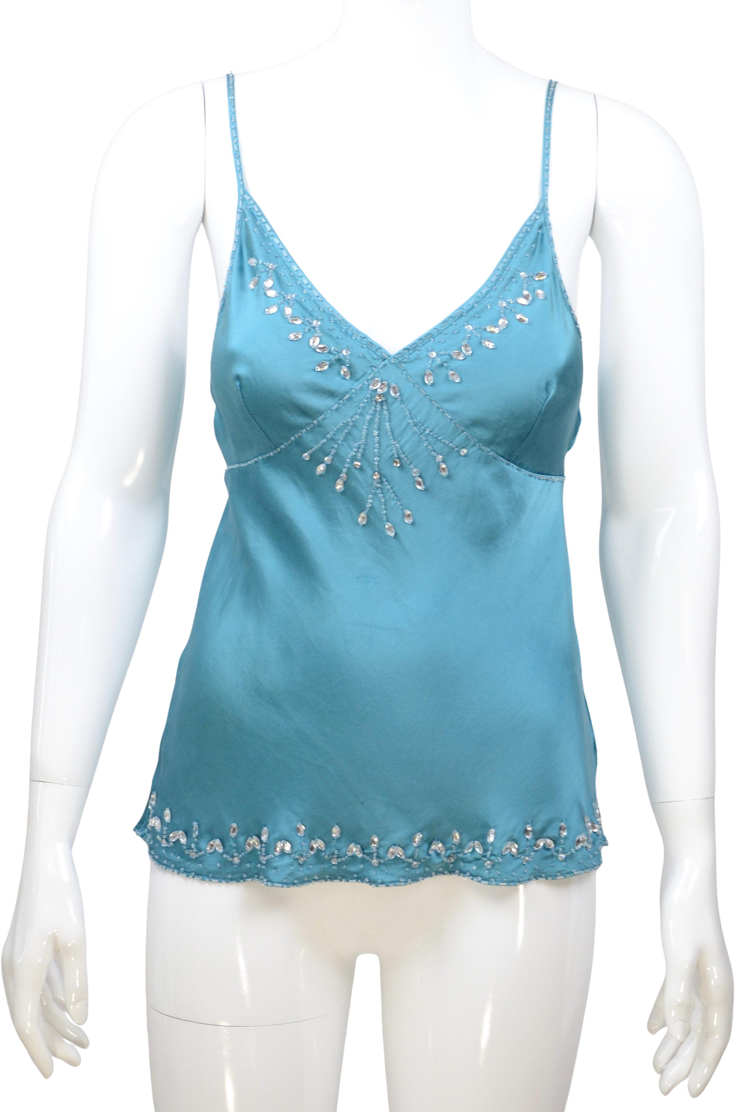 Tuzzi Aqua Silk Beaded Camisole Top – 100% Silk